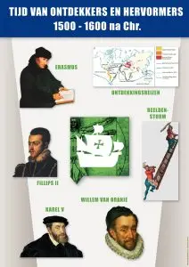 Poster in de klas geschiedenis tijdlijn tijdvak Ontdekkers en Hervormers educatieve posters voor klas of thuis