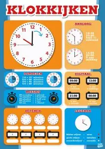 poster leren klokkijken educatieve posters voor klas of thuis